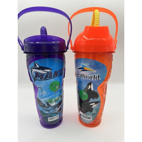 Sea World Shamu Orca Killer Whale Plastic Souvenir Cup Water Bottle With Straw - Picture 7 of 7